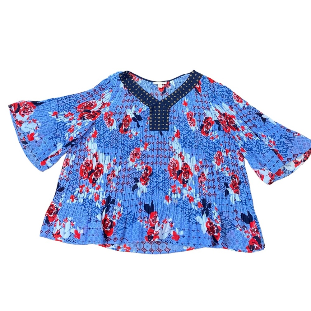 Woman’s Woman Within floral accordion fabric tunic top size 2X (26/28)